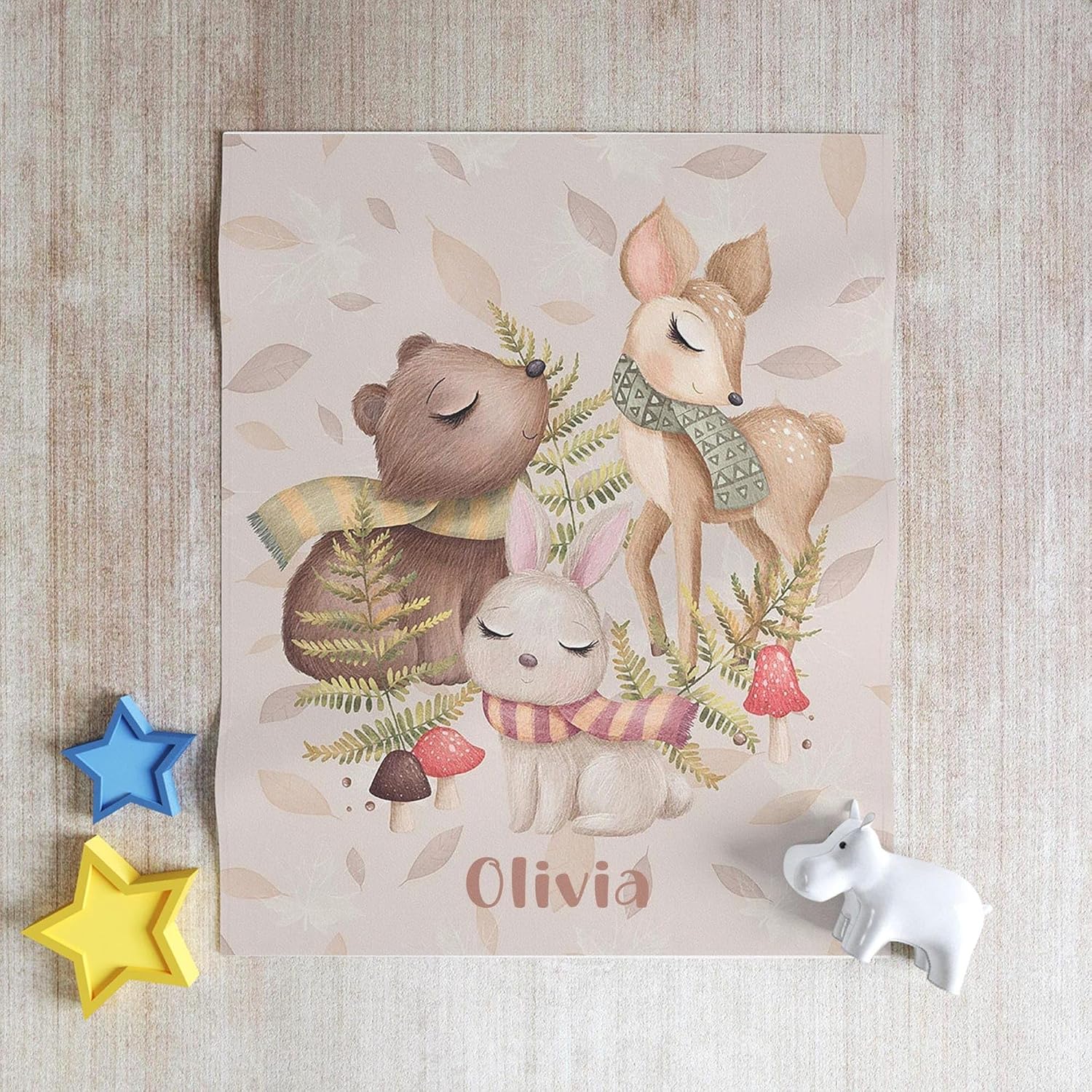 L&NG Customized Infant Blankets for Girls, Woodland Animals Baby Blanket, Winter Holiday Quilt, Autumn Nursery Decor, Toddler Name Blankets, Custom Shower Present, Keepsake Comforter