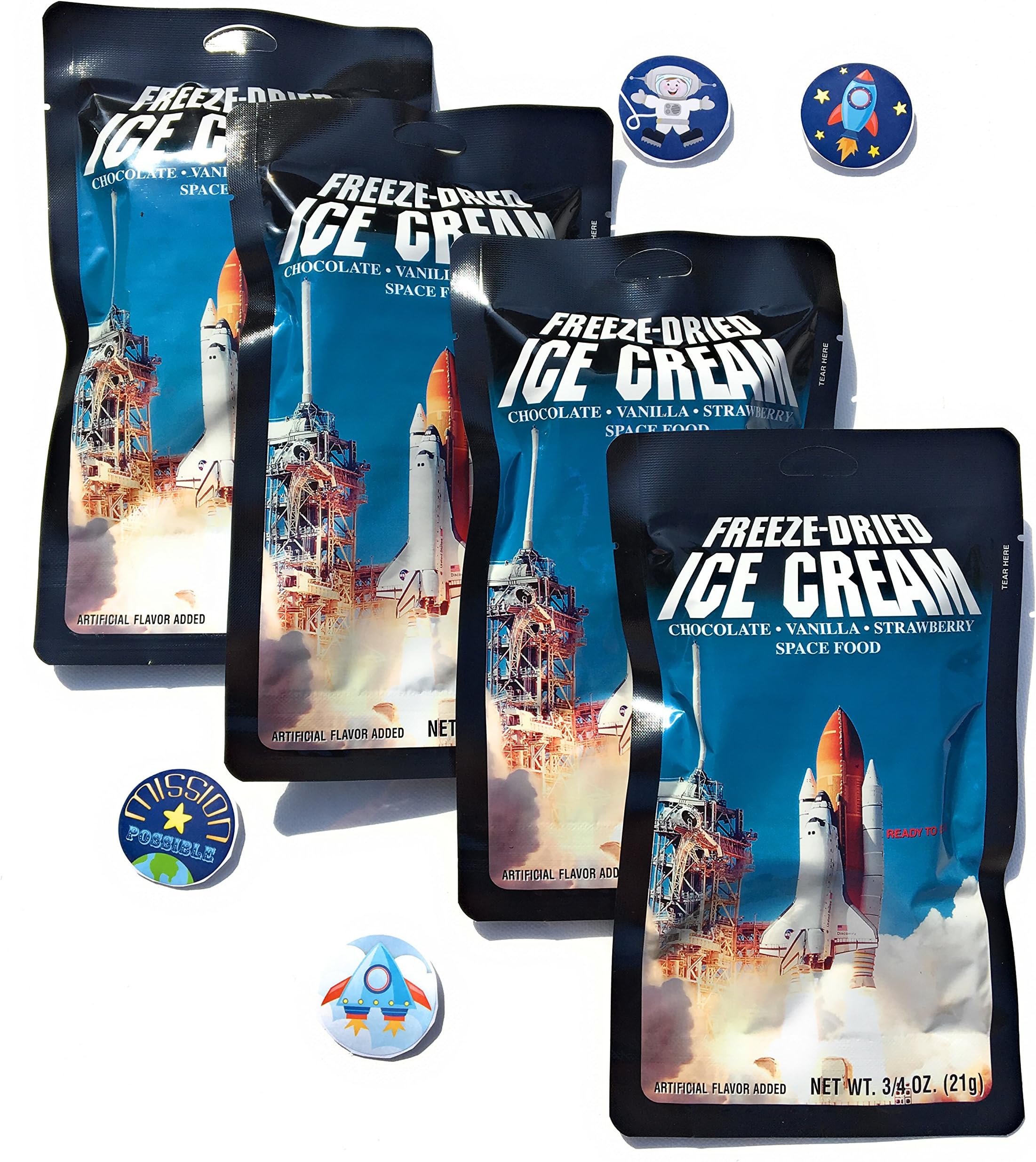 LuvyDuvy Freeze Dried Ice Cream Neapolitan Sandwich (Vanilla-Strawberry-Chocolate) and Space Sticker Party Bundle