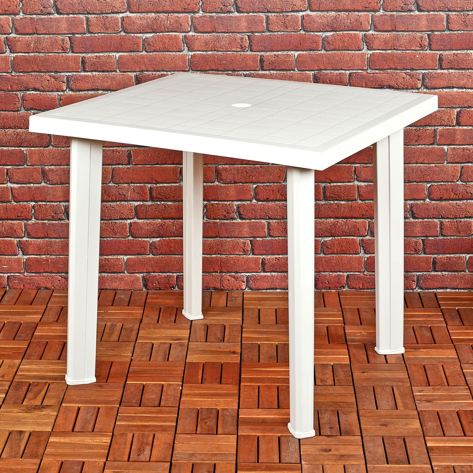 URBN GARDEN White Square Garden Plastic Lightweight Table Patio Deck Outdoor Furniture