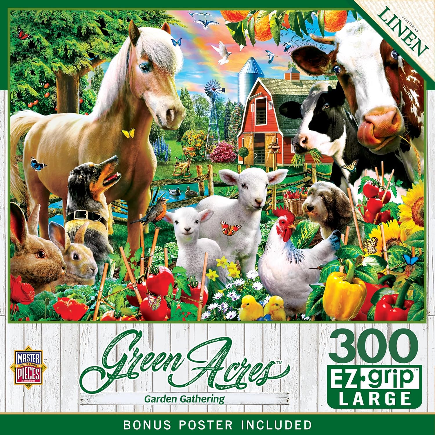 MasterPieces - 300 Piece Jigsaw Puzzle, Large EZ Grip Shapes, Garden Gathering, Fun for Adults, Seniors, Family, Kids, Matte Finish, 18"x24"