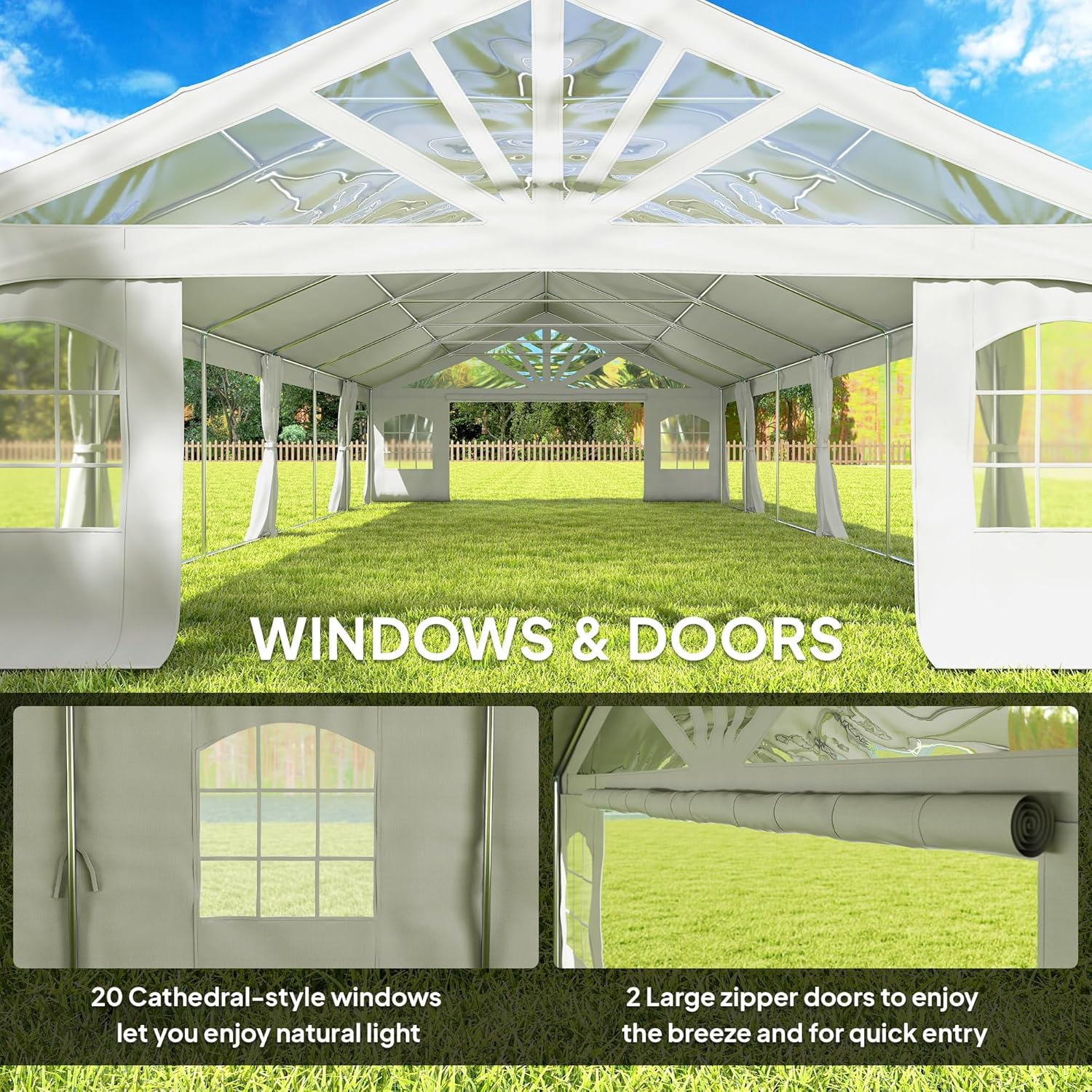 Close-up of the windows and doors of the Outsunny Party Tent.