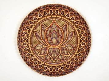 BHDecor Home Wall Decor Multilayered Laser Cut Carved Elegant Wooden Mandala Hanging MDF Panels for Decoration - Rustic Contemporary Artwork 28.3 x 28.3 inch 72cm, Colored #2