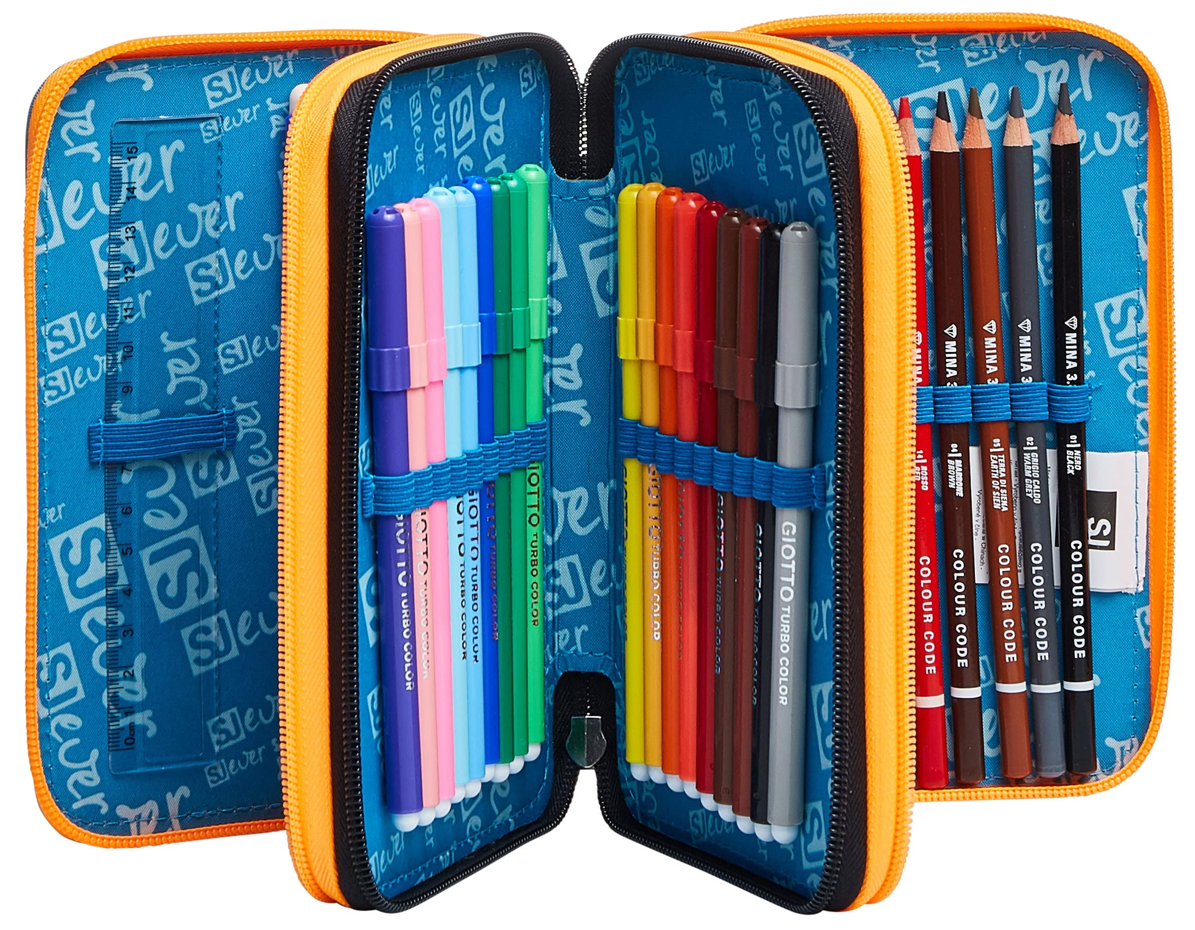 SJ GANG Federmäppchen, Mäppchen, mehrfarbig, Federtasche für Schreibwaren, Etui mit Stiften, Kugelschreiber, & mehr, Kinder, Mädchen & Jungen, Grundschule, 3 Fächer; SJ-Muster schwarz