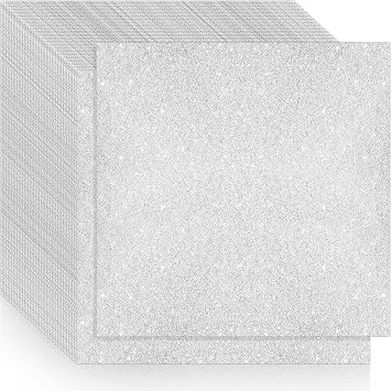 Kisston 50 Pcs 12" x 12" Silver Glitter Cardstock Paper No-shed Card Stock Paper 300 GSM110 lb Heavyweight Cardstock Glitter for Crafts Sparkly for Card Making DIY Art Projects Scrapbook