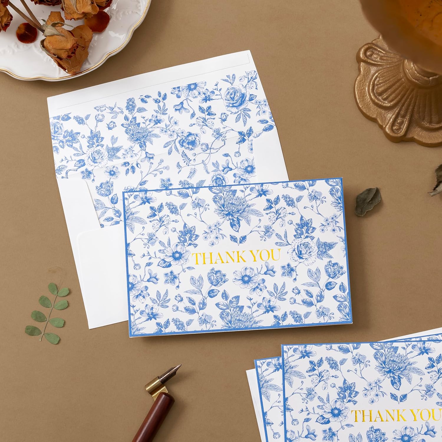 Crisky 50 Pack Blue Floral Thank You Cards Gold Foil Greeting Notes Bulk with Envelopes & Stickers for Birthday, Baby Shower, Bridal Shower, Wedding, Graduation, Business - Image 4