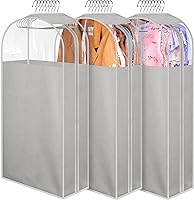 MISSLO 10" Gusseted Garment Bags 40" Clear Suit Covers for Closet Storage - 3 Pack Grey, Coat Protectors for Hanging Clothes