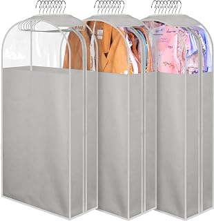 MISSLO 10" Gusseted Garment Bags 40" Clear Suit Covers for Closet Storage - 3 Pack Grey, Coat Protectors for Hanging Clothes