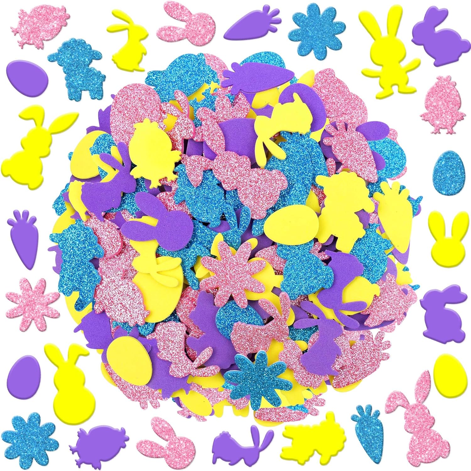 288Pcs Foam Stickers,Glitter Easter Stickers Foam Stickers Colorful Self Adhesive Easter Egg Shape Stickers Bulk for Scrapbooking Crafts Art Party Favors Supplies Holiday Home Decor(Easter Style)
