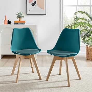 Furniturebox UK - Stockholm Blue Dining Chairs Set of 2 - Premium Dining Room - Modern Scandi Laid Back Stylish and Wood Chairs 2x Blue