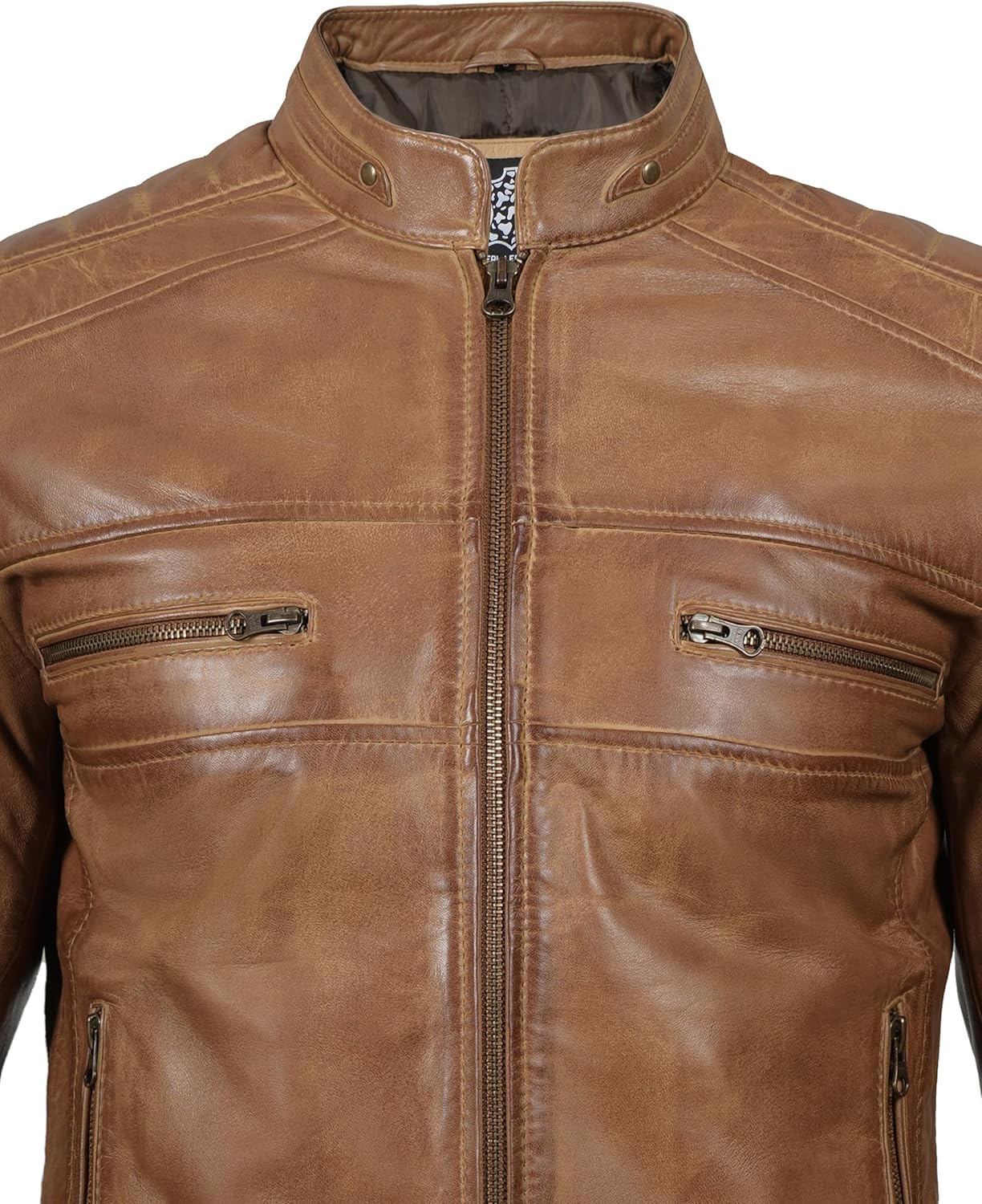 Miniatura 3 de Decrum Leather Jackets For Men - Classic Cafe Racer Style Real Lambskin Leather Jacket Men