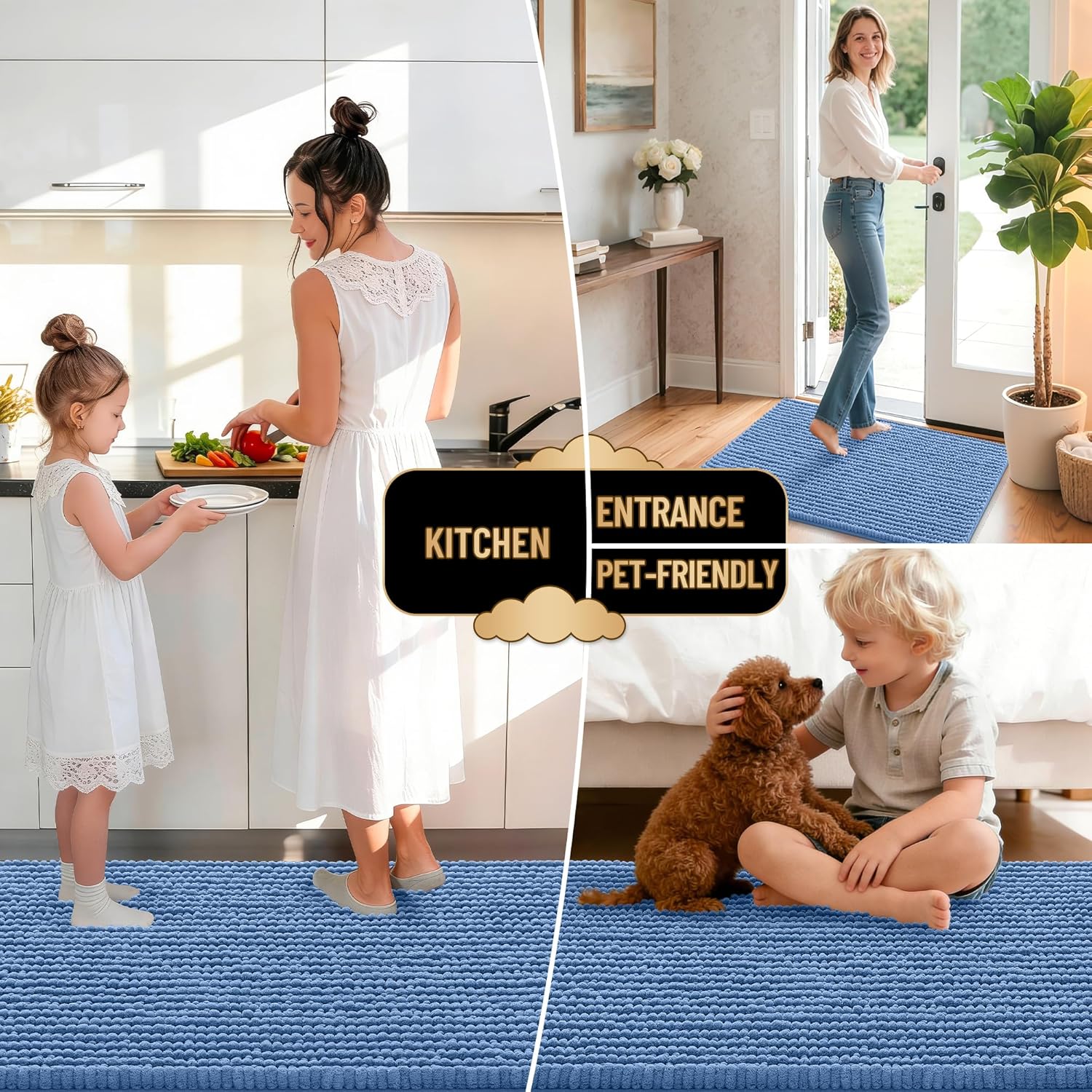 OLANLY Thick Bathroom Runner Rugs 47x24, Extra Soft Absorbent Chenille Bath Rugs, Rubber Backing, Machine Wash, Long Bath Mats for Bathroom, Tub and Shower, Home Decor Accessories, Cornflower Blue