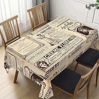 Brown Newspaper Rectangle Tablecloth France Paris Table Cloth Vintage News Women Pattern Rectangular Tablecloth Advertisement Table Cover for Dining Kitchen Party 54 x 72 Inch