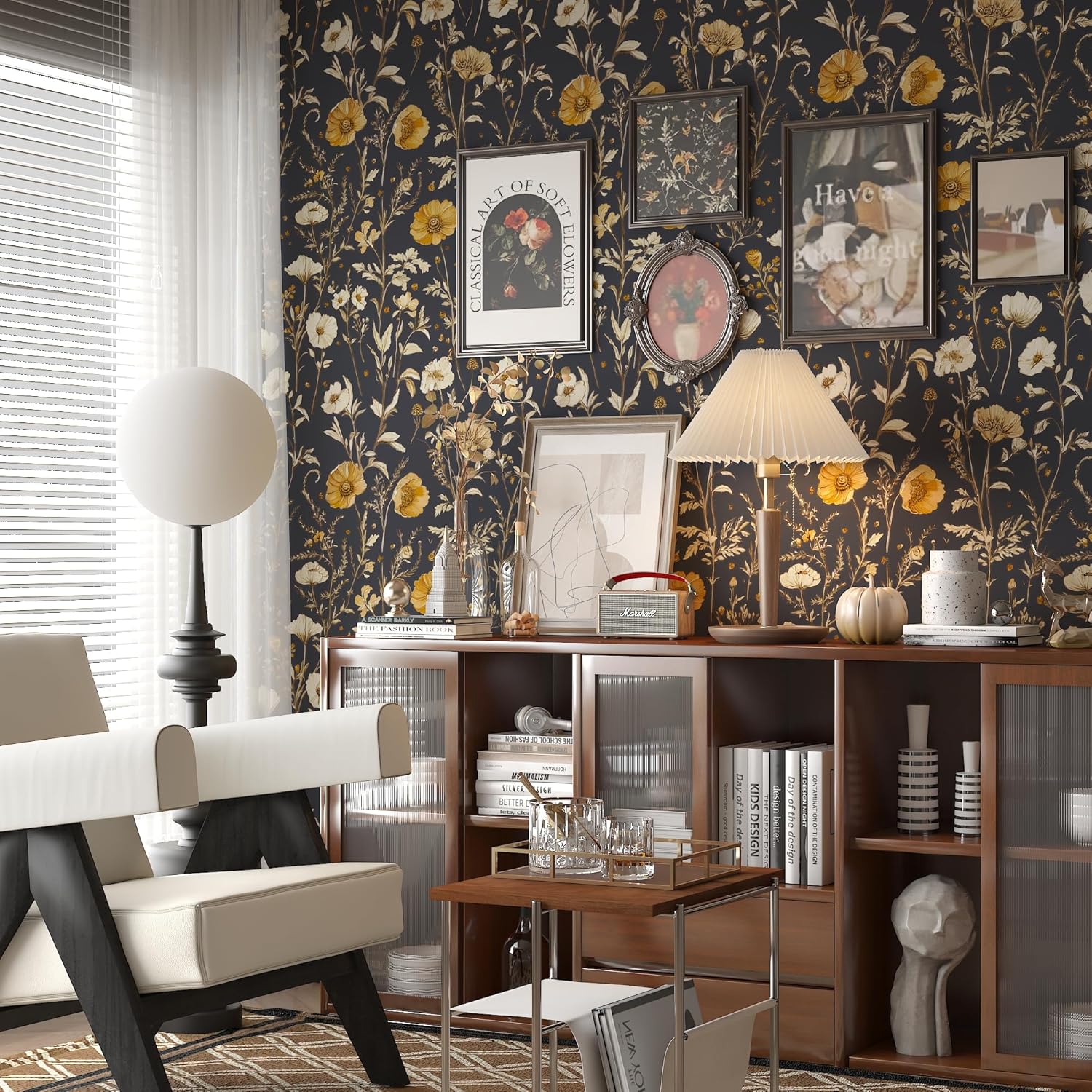 Floral Wallpaper Peel and Stick Dark Leaf Contact Paper Boho 17.7"x393" Self Adhesive Wallpaper Removable Vintage Decorative Wall Paper for Bedroom Countertops Cabinet Decor Vinyl Roll