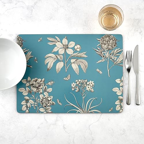 Miniatura 6 de Pimpernel Sanderson Etchings & Roses Blue Collection - Juego de 4 manteles individuales resistentes al calor, tablero con respaldo de corcho, juego