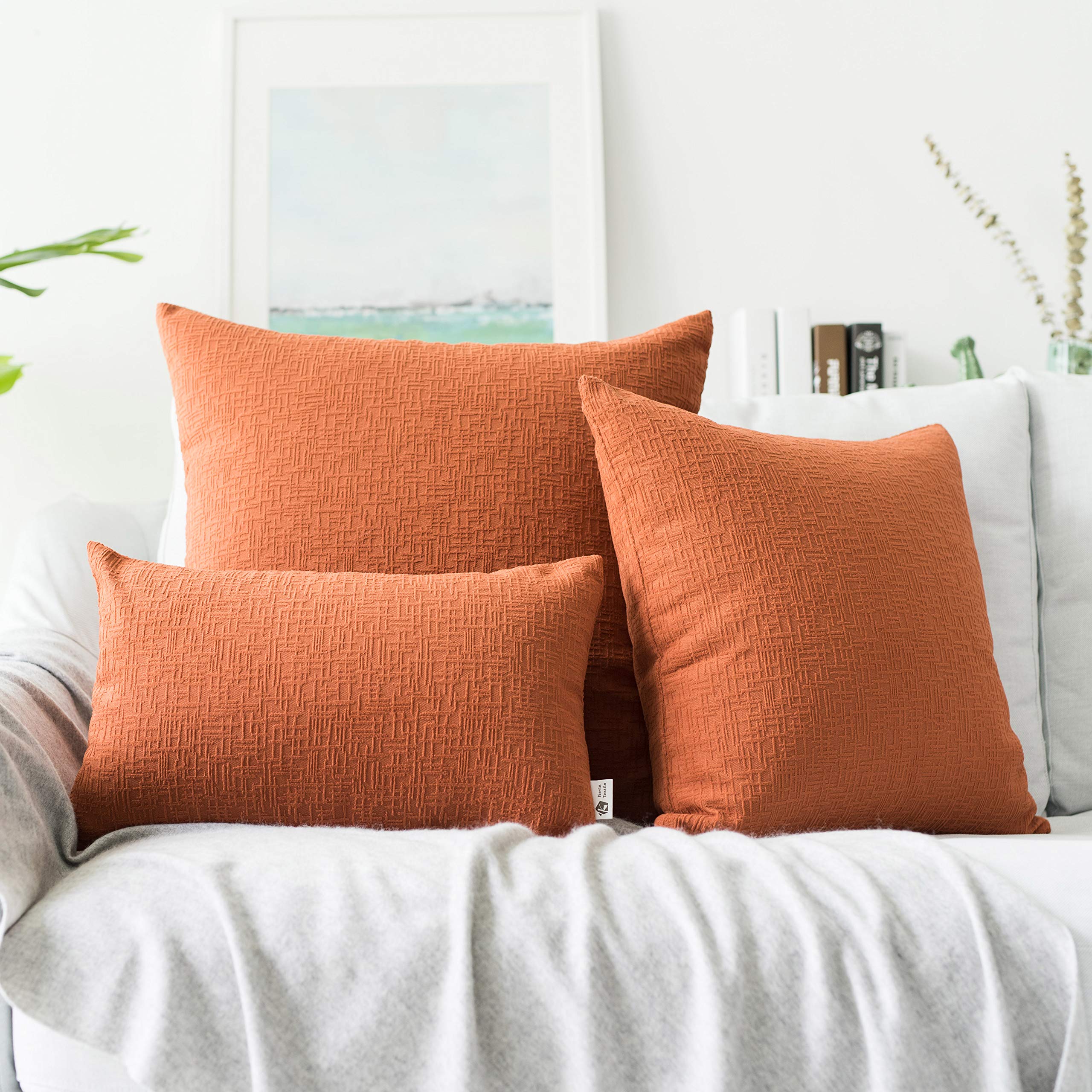 Kevin Textile Super Soft Plush Corduroy Solid Textured Throw Euro Pillow Sham Cushion Cover with Zipper, 24 x 24(61cm), Burnt Brick Red