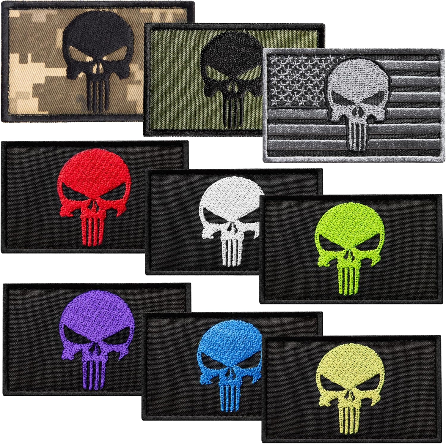 Bluyellow 9Piece Skull Patch Set, Embroidered Military