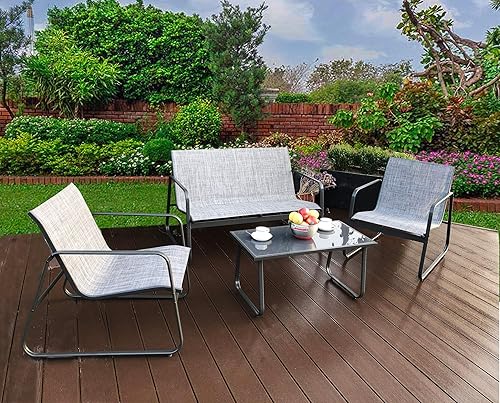 Miniatura 6 de Kozyard Sofia - Juego de conversación de 4 piezas para patioexterior con marco de metal recubierto de polvo fuerte, textilencia transpirable,