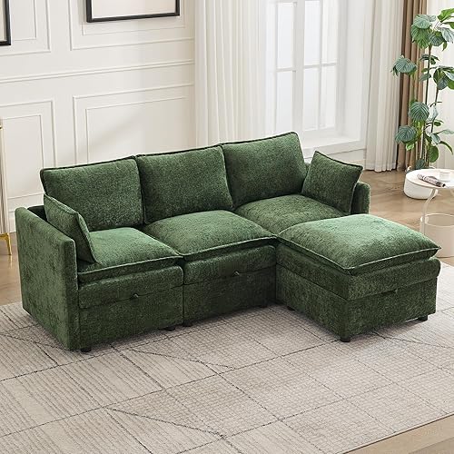 Miniatura 46 de Cloud - Sofá modular de 3 plazas de 80 pulgadas con otomana de almacenamiento, sofá de almacenamiento tapizado con asiento profundo, sofá