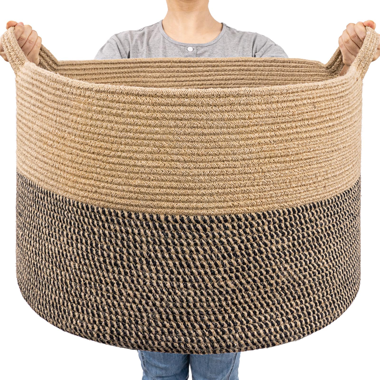 Extra Large Wicker Storage Basket, 83L Woven Blanket Storage for Living Room, Round Baby Basket for Clothes, Big Laundry Hamper for Pillow, 21.7 x 13.8 inches