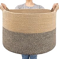 Vista 9 de Goodpick Cesta Grande de Cuerda de Algodón, 83L Almacenamiento Tejido Grande, Organizadores de Mantas y Almacenamiento, Cesta de Lavandería
