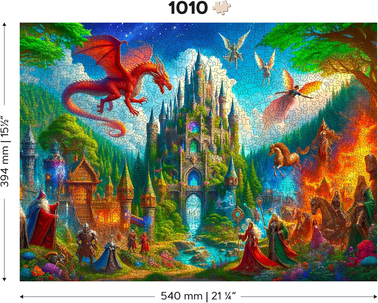 WOODEN.CITY Wooden Puzzle 1000 Pieces - Fantasy Dragon Castle | 21,25 in x 15,5 in | Made in EU