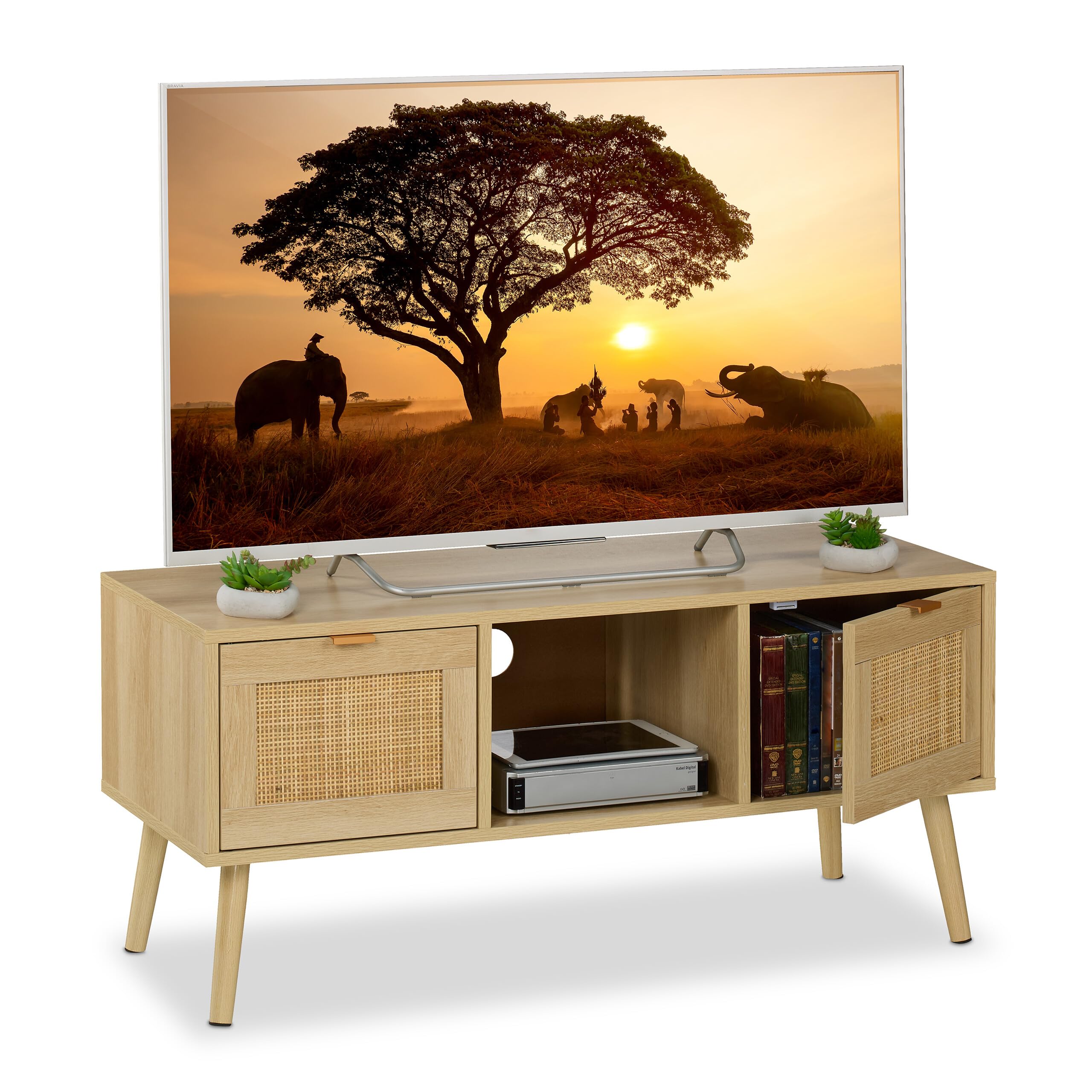 scaffetto tv rattan 45x100x40 cm di legno