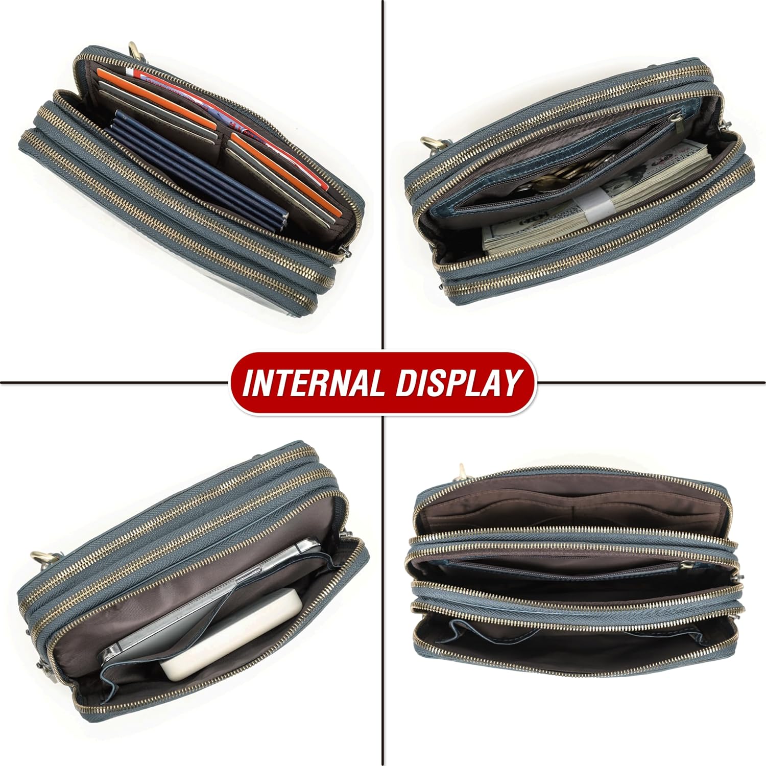 Top Grain Genuine Leather Clutch Wristlet Wallet for Man & Woman, Handmade Vintage Design, Multi Pockets & Slots & Adjustable Strap, Large Capacity for Cards/Checks/Money/Passport/Phone, Dark Blue - Image 9