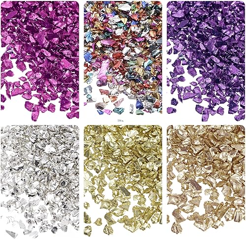 uxcell 6 colores de chips de vidrio triturado vidrio metálico con purpurina irregular de 1 a 0157in para manualidades relleno de jarrón de resina