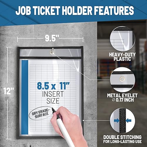 Miniatura 2 de Paquete de 5 soportes para boletos de trabajo de 8.5 x 11 pulgadas, fundas de plástico para documentos de 8 12 x 11 pulgadas, fundas de bolsillo de