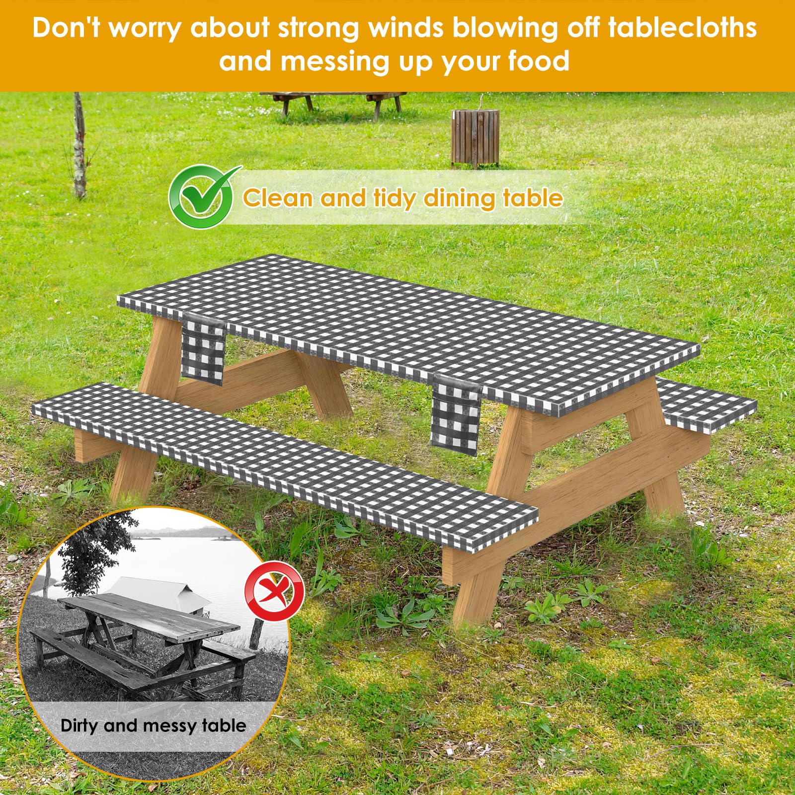 Sorfey Housse De Table De Pique-nique Avec Housses De Banc – Ajustée D'élastique, Vinyle Et Dos