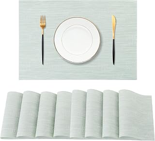 Mint Cream Placemats Set of 8 - Heat Resistant Non-Slip Place mats for Dining Table, Washable Durable PVC Vinyl Woven Table Mats(Mint Cream, 8)