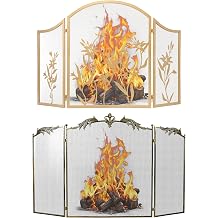 WICHEMI Fireplace Screen 3 Panel Folding Fireplace Screens Metal Furnace Fireguards Mesh Cover Baby Safe Proof Fence Spark Guard Cover Wrought Iron Fire Place Standing Gate Style 2+Style 8