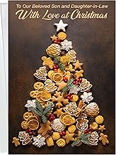 Son and Daughter-in-Law Christmas Card - Large Card Opens to 10" x 7.75" - MADE IN USA - Warm Cookie & Spice Tree Design - Premium Envelope Included & Shipped in Extra Sturdy Mailer - Chuck's Card-O-Rama - 1019