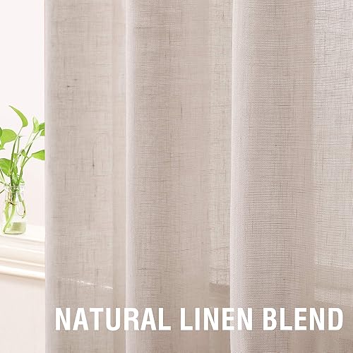 Miniatura 6 de H.VERSAILTEX Cortinas transparentes de lino natural de 63, 72, 84, 95 pulgadas 169, 182.88, 213.36, 241.3 cm. de largo Juego de cortinas