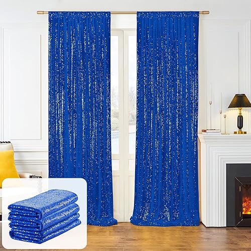Outpain Cortina tipo telón de lentejuelas color azul real para fiesta, grueso de 8 x 10 pies, cortinas de telón de fondo de lentejuelas azul real