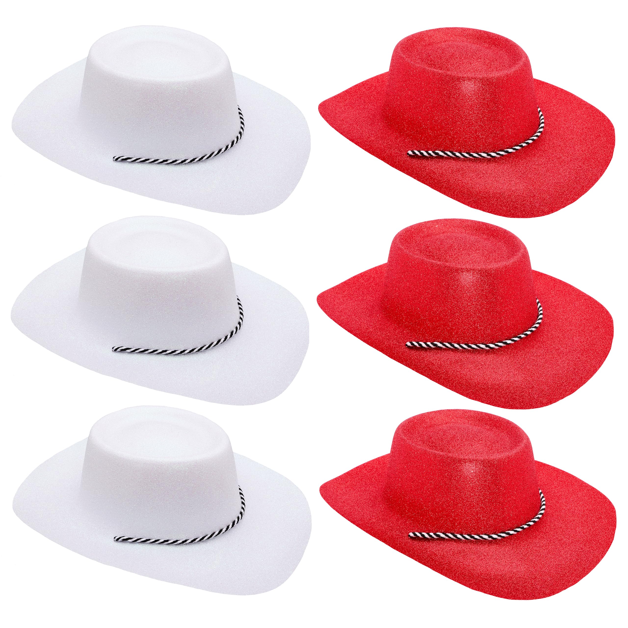 Toyland® Pack of 6 Glitter Cowboy Hats - 3 Red & 3 White - Size 34cm (13") - Perfect for Euros World Cup & Olympics