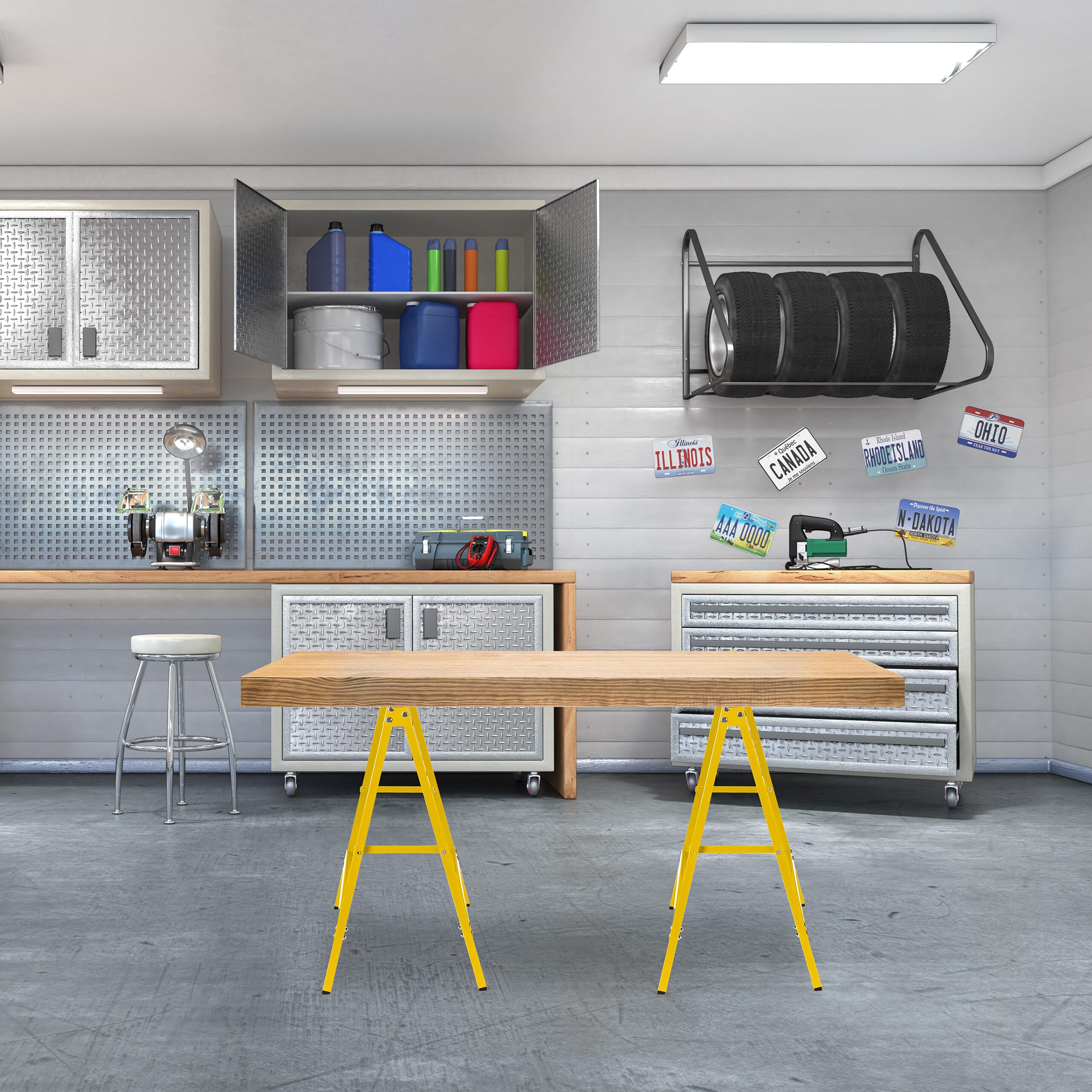 Relaxdays Lot de 2 tréteaux, Pliables, 100 kg, HxLxP: 74x78x40 cm, pour Atelier, bricoler, Peindre, Jaune