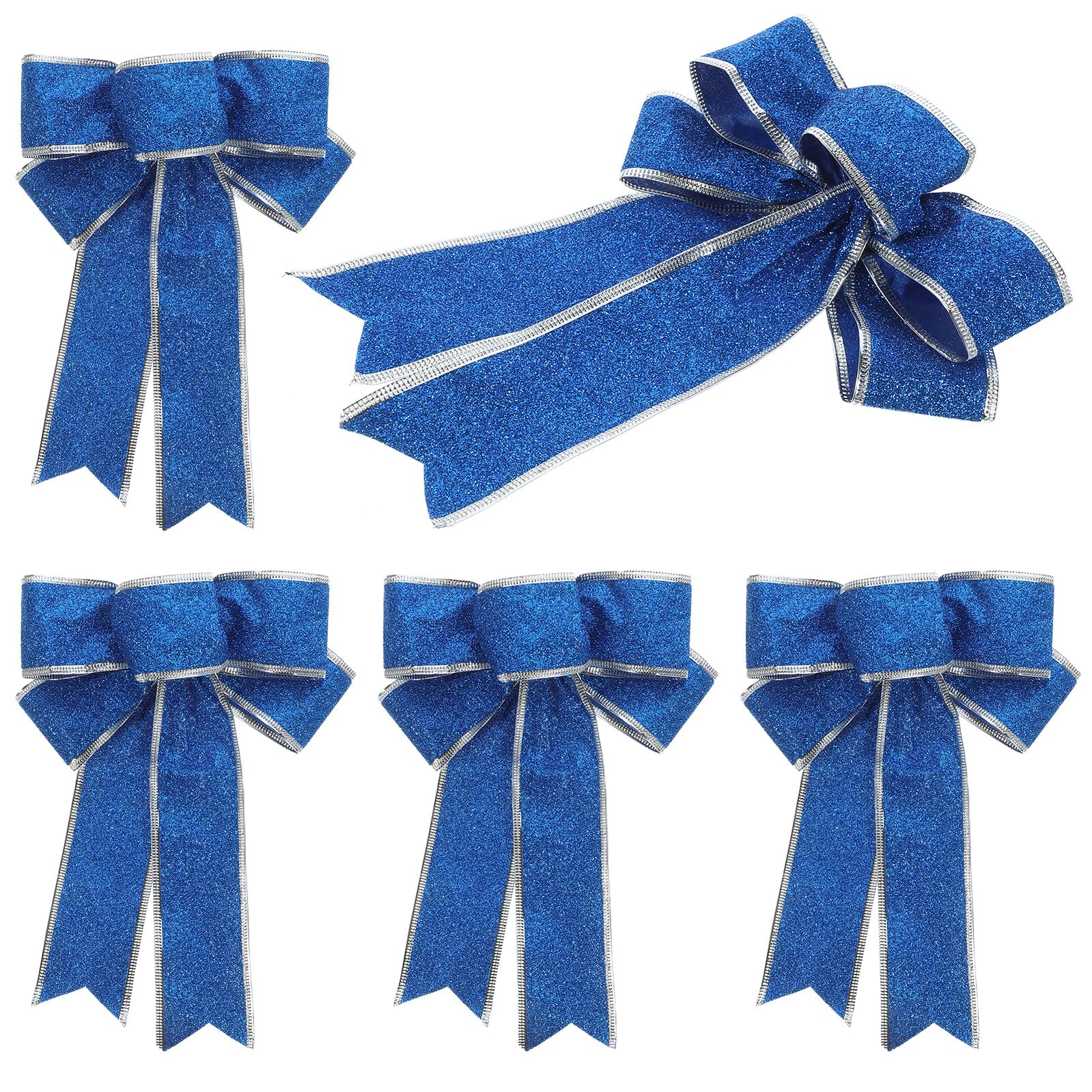 Lazos grandes de tela brillantes azul listos para usar en árboles y adornos navideños