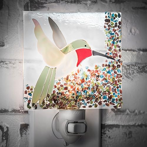 J Devlin Glass Art Luz nocturna de colibrí de vidrio fundido – Luz de acento de vitral hecha a mano con bombilla de 4 W – Luz nocturna decorativa