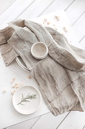 Miniatura 9 de Toallas de mano de lino 100% puro, paquete de 2 toallas de lino áspero de 12 x 29 pulgadas, ropa de cocina de tejido abierto a cuadros, paños de
