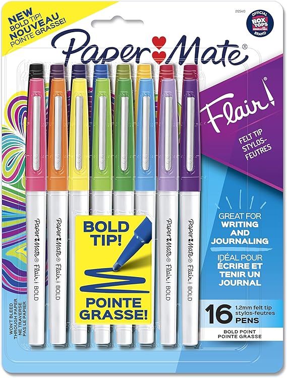 Paper Mate Flair Pens, Felt Tip Pens, Bold Tip (1.2 mm), Assorted