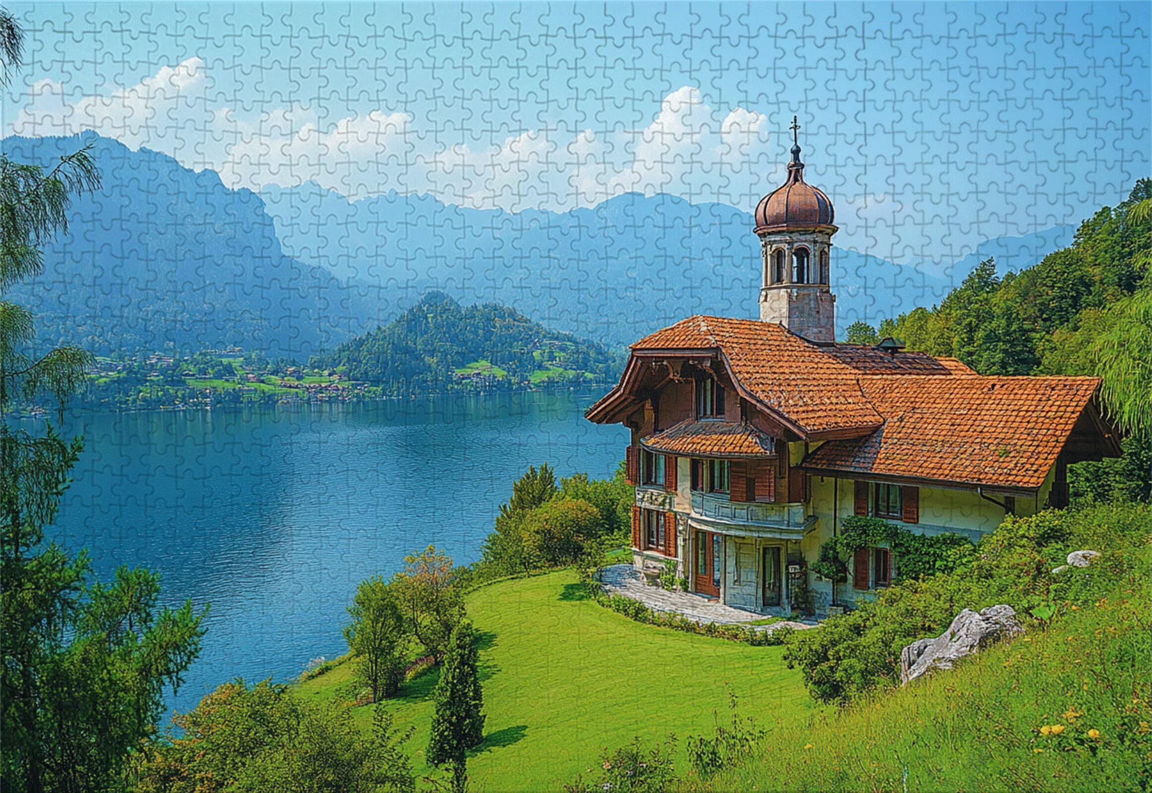 Nad jeziorem Puzzle 1500 sztuk Dorośli Krajobraz Klasyczne puzzle Panorama Trudno Niemożliwe Ogromna układanka Gra edukacyjna Wyzwanie Zabawka dla dzieci i dorosłych od 14 lat Prezent Mężczyzna