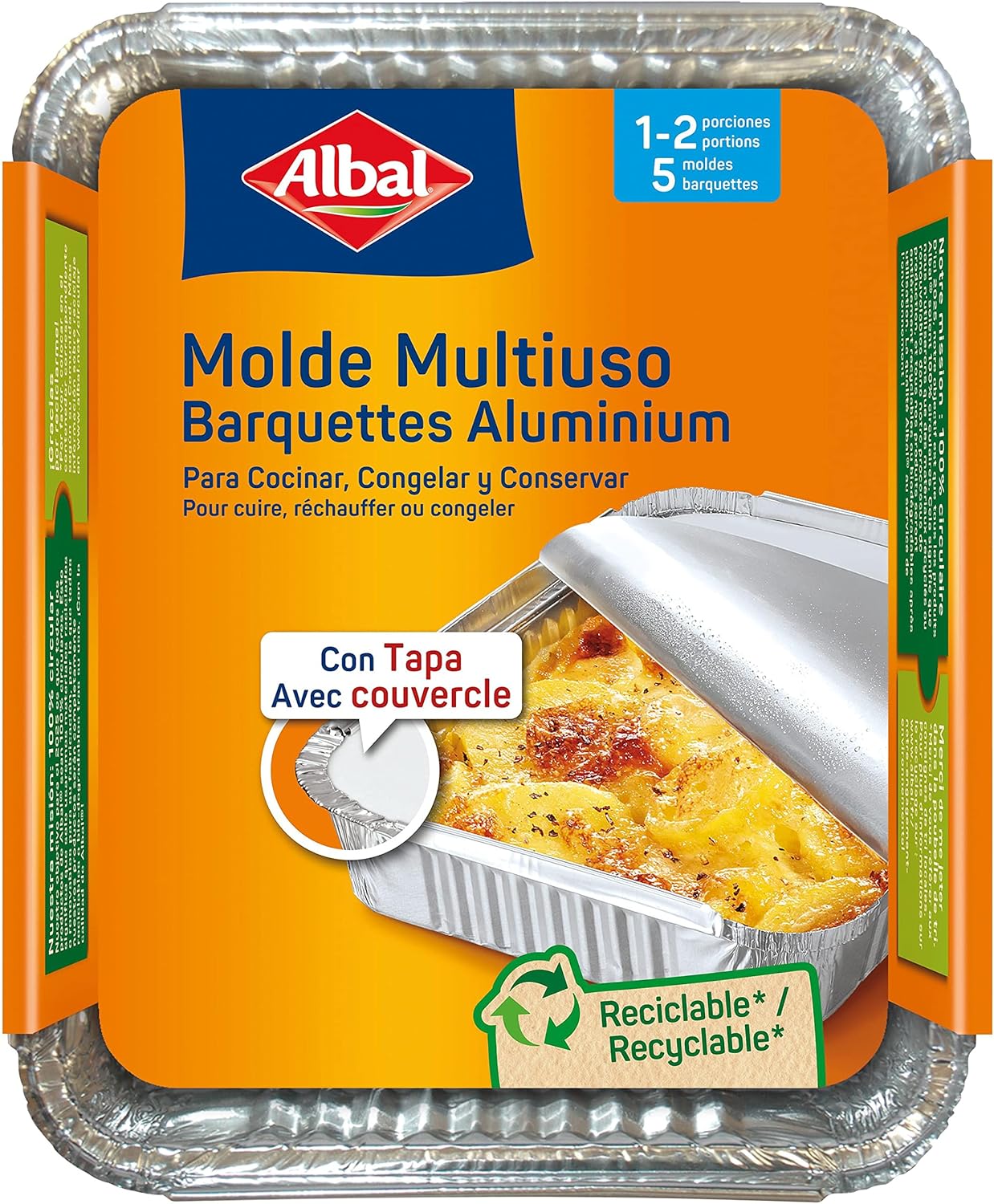 Albal - 5 Aluminium containers 0.5 L - Fast and even cooking - Oven and barbecue