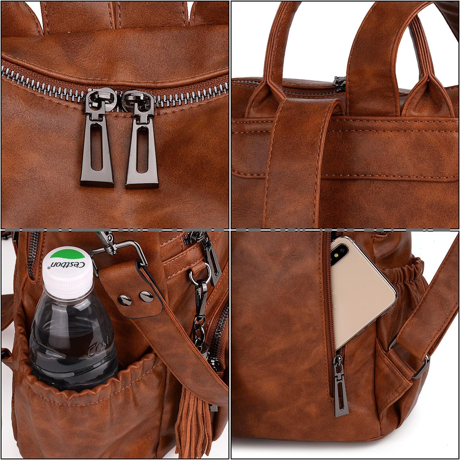 UTO Women Backpack Purse Leather Vegan Ladies Fashion Designer Rucksack Convertible Travel Shoulder Bag with Tassel - Image 5