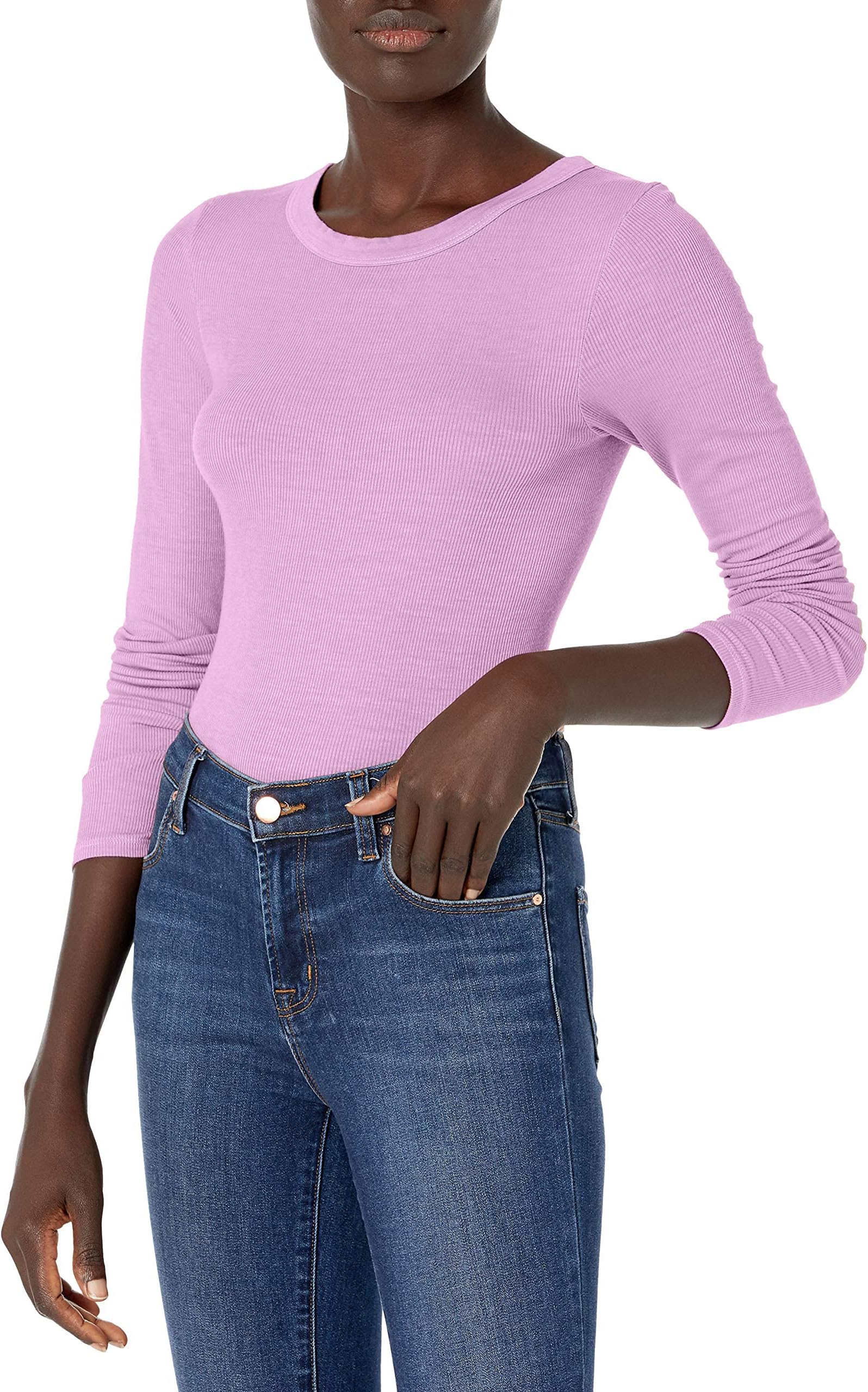 Women’s Stretch Silk Rib Fitted Long Sleeve Crew Neck Top