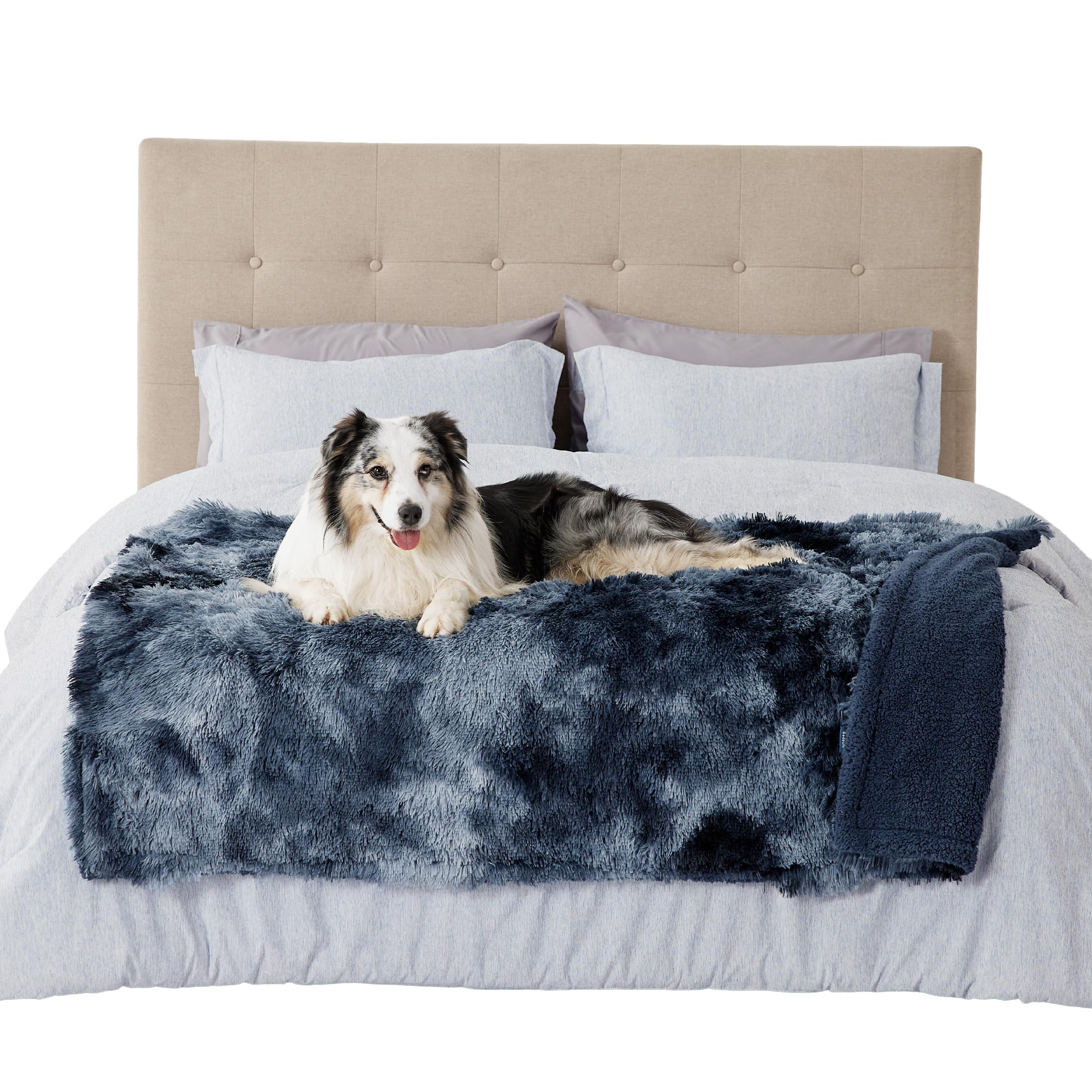 Bedsure Waterproof Dog Blankets for Large Dogs - Calming Cat Blanket for Couch Protector Washable, Long Faux Fur Pet Throw Blanket for Puppy,