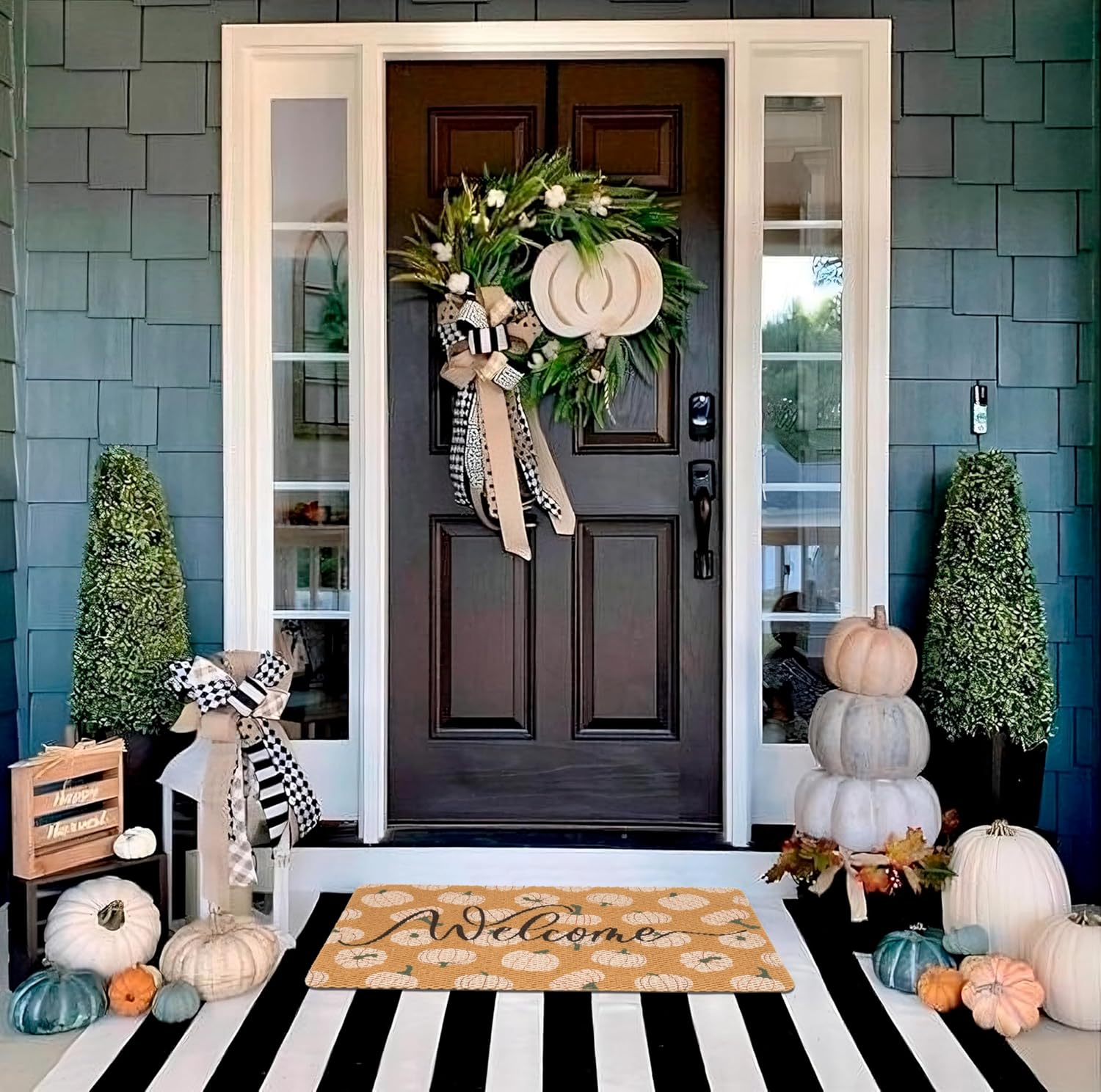 Fall-Pumpkin Welcome-Doormats Non-Slip Front-Door-Mat - Autumn Harvest Thanksgiving Indoor Outdoor Floor Mat