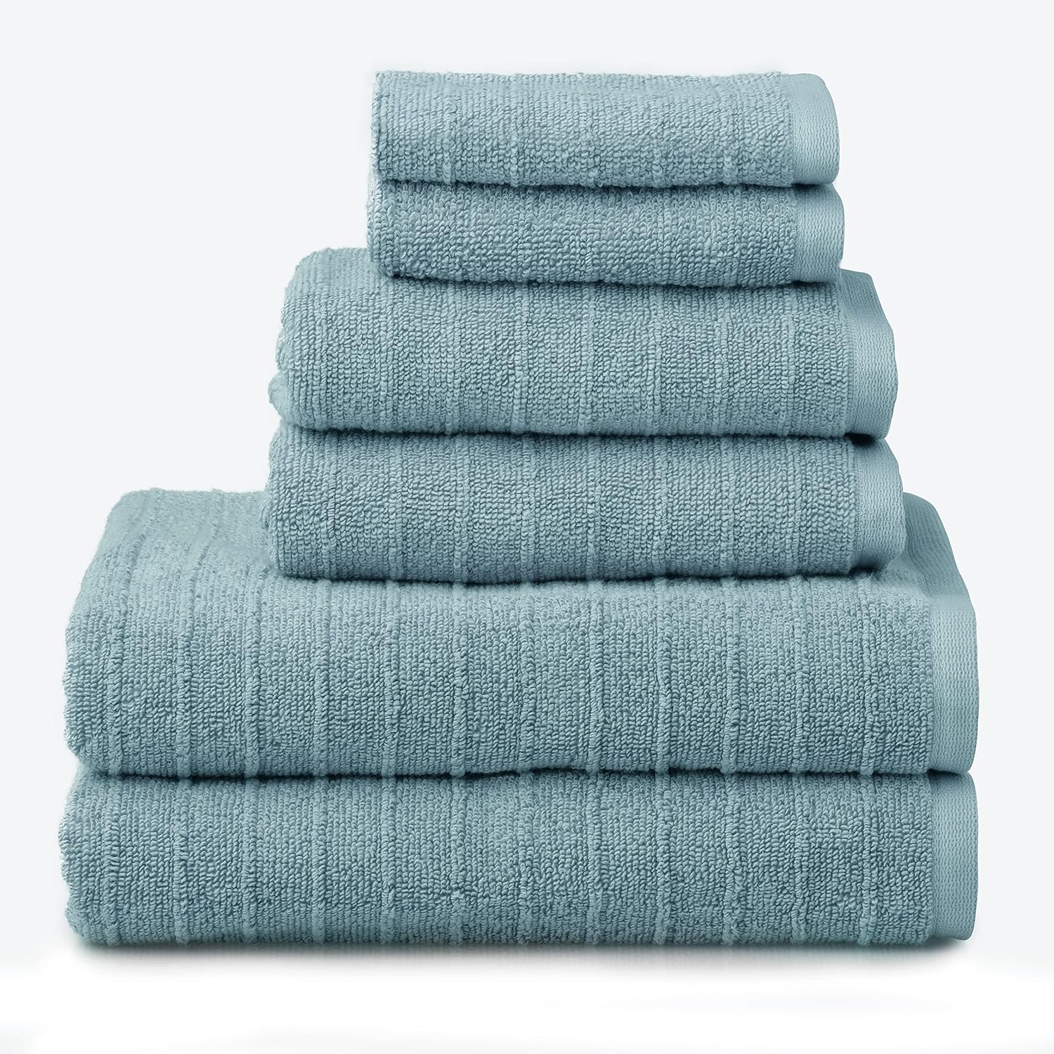 Welhome James 2 Bath Towels 2 Hand Towels 2 Washcloths Stripe Textured Mineral