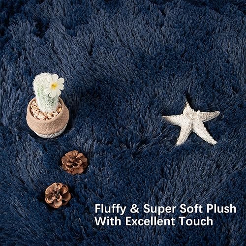 Miniatura 3 de YQQRIGRO Alfombras de 5 x 7 pies para dormitorio, color azul marino, muy suaves, peludas, esponjosas, modernas, de felpa, antideslizantes, para sala