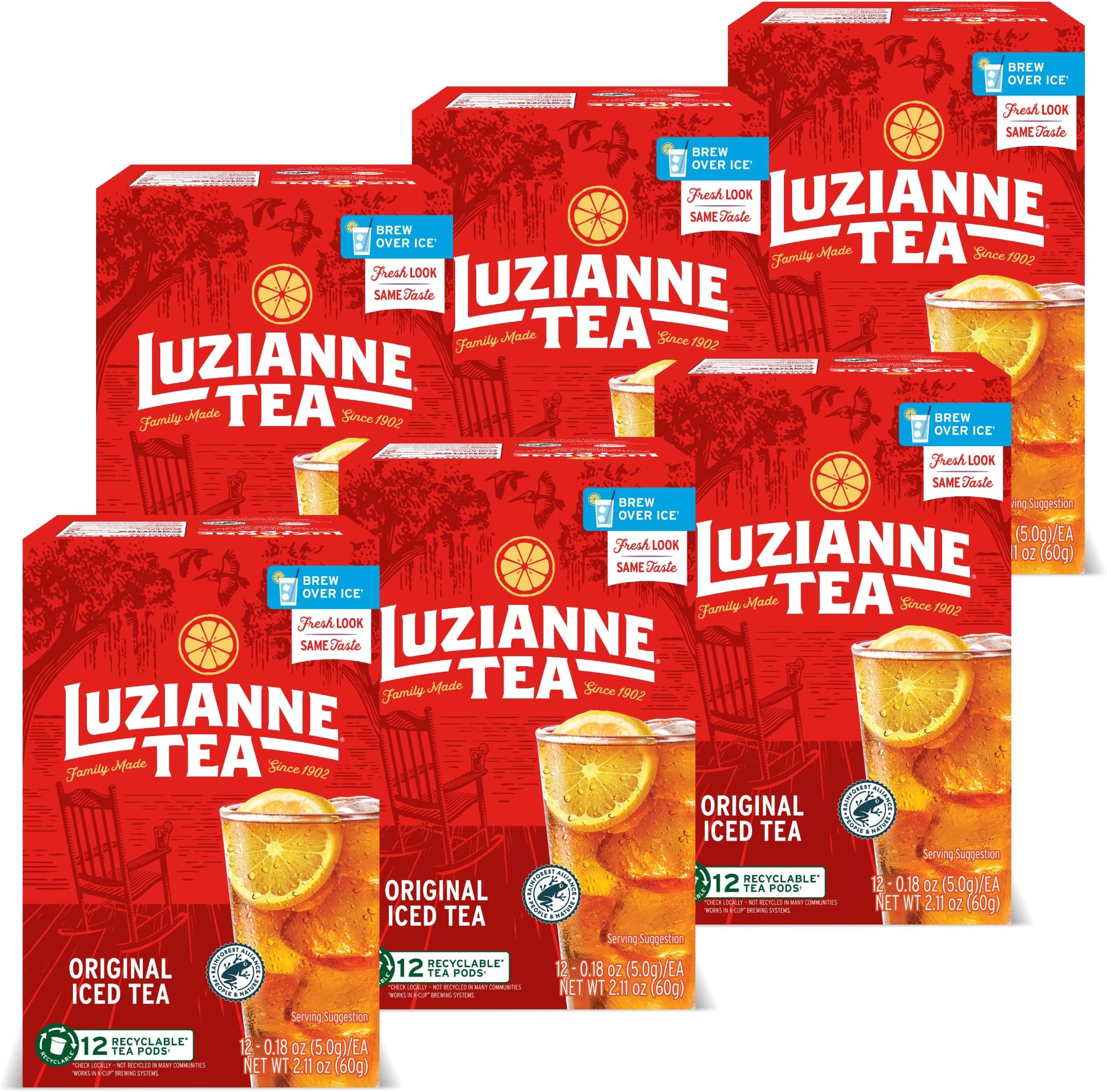 Luzianne Unsweetened Iced Tea Single Serve Pods, 12ct Box (Pack of 6)